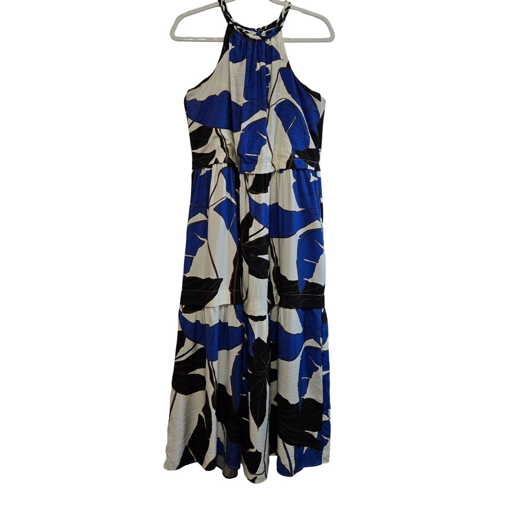 Sofia Vergara Womens S Summer Chic Blue Black Tropical Floral Halter Maxi Dress